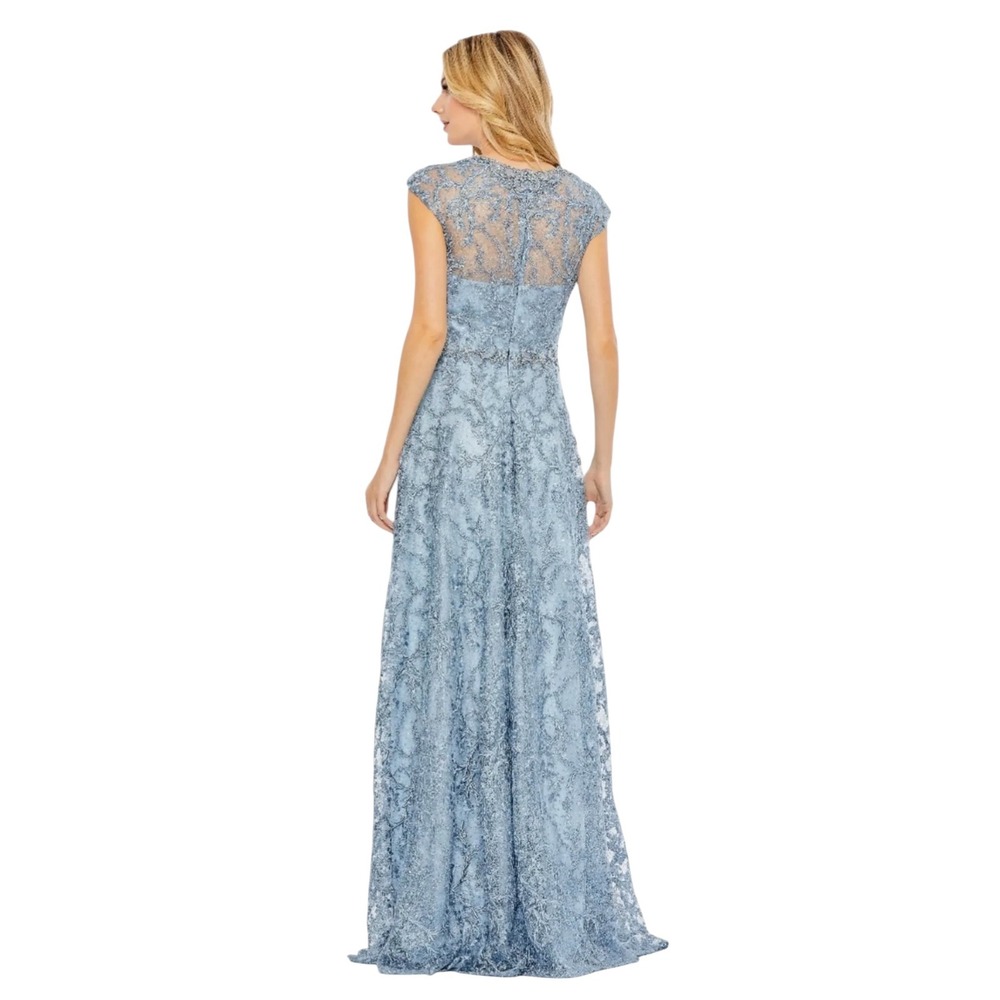 MAC DUGGAL 79430 Slate Blue Lace Embellished Cap Sleeve A-Line Size 14 $798 - Picture 3 of 8